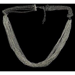 Modern Layered Dual Silver Tone Chain Necklace